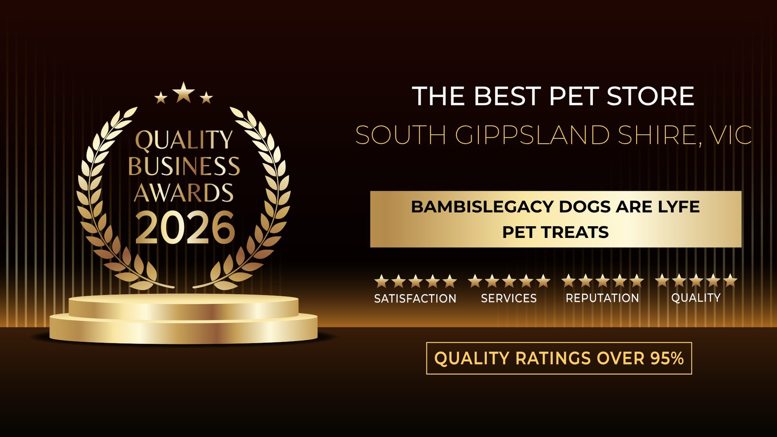 Quality Business Awards 2026 — Best Pet Store, South Gippsland Shire, VIC · Bambislegacy Dogs Are Lyfe Pet Treats